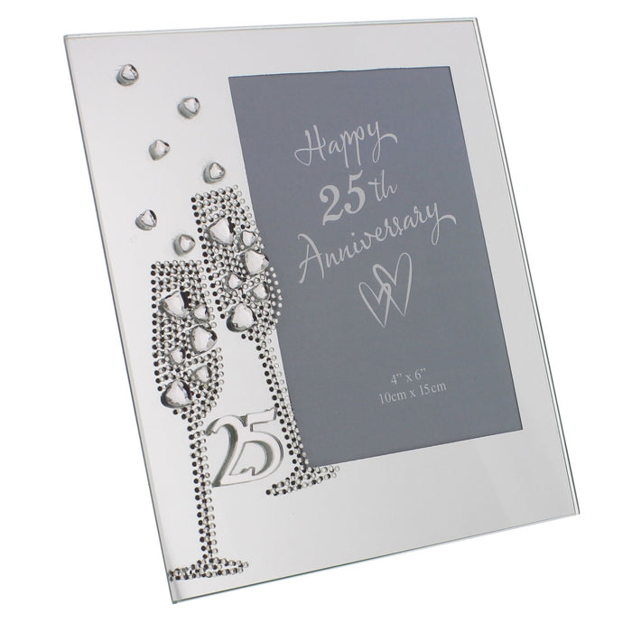 25th Anniversary Mirror Frame 4" x 6" Flute/Crystal - Gifts - Bumbletree - Bumbletree