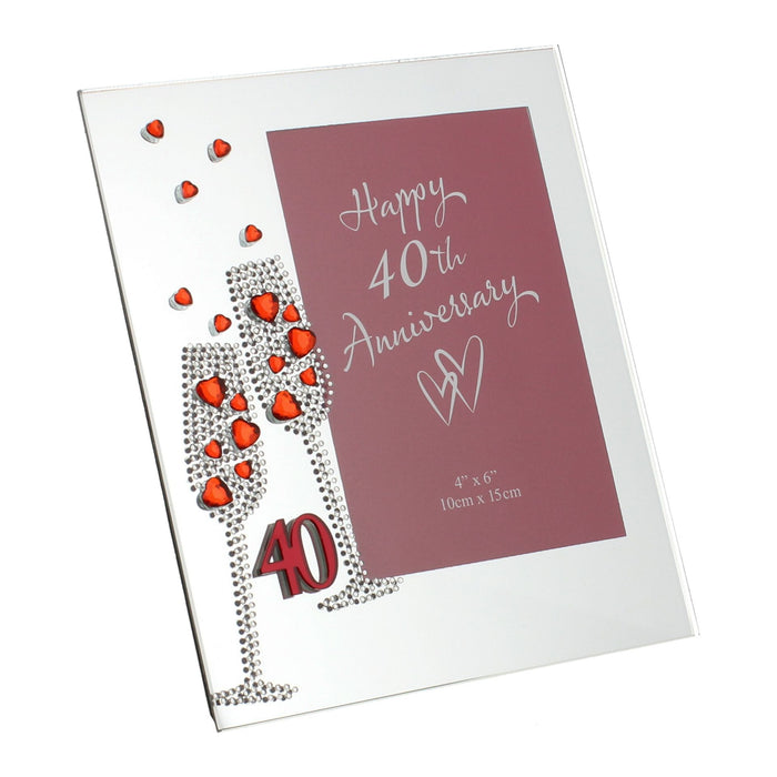 40th Anniversary Mirror Frame 6" x 8" Ruby Hearts/Crystal - Gifts - Bumbletree - Bumbletree