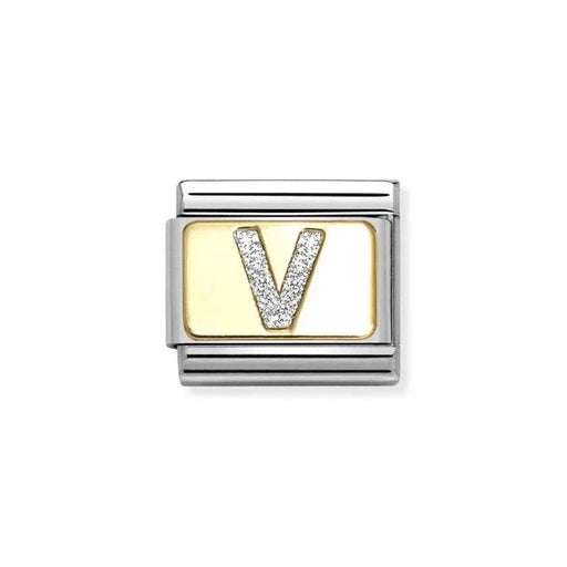 NOMINATION Classic Gold & Silver Glitter Letter V Charm - Charms - Nomination - Bumbletree