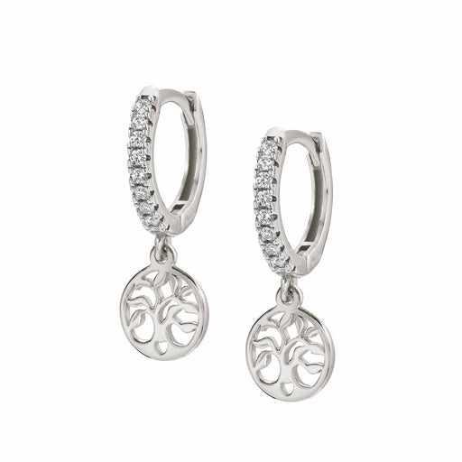 NOMINATION Chic & Charm Silver with White CZ Tree of Life Charm Hoop Earrings - Bumbletree Ltd