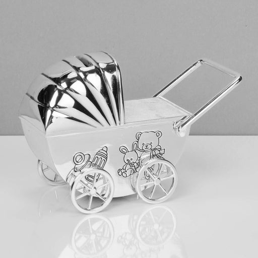 SILVER PLATED PRAM MONEY BOX - Bumbletree Ltd