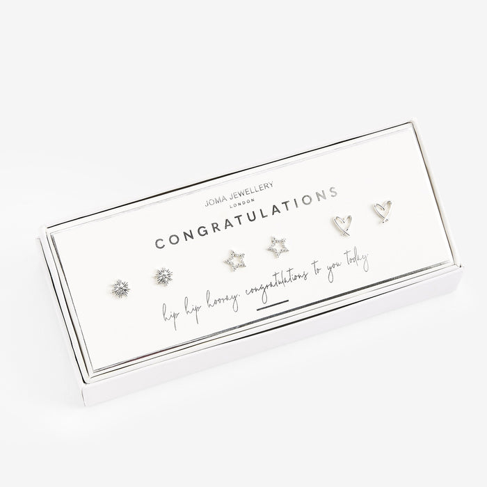 Occasion Earring Box 'Congratulations' Silver Set Of 3 - Bumbletree Ltd
