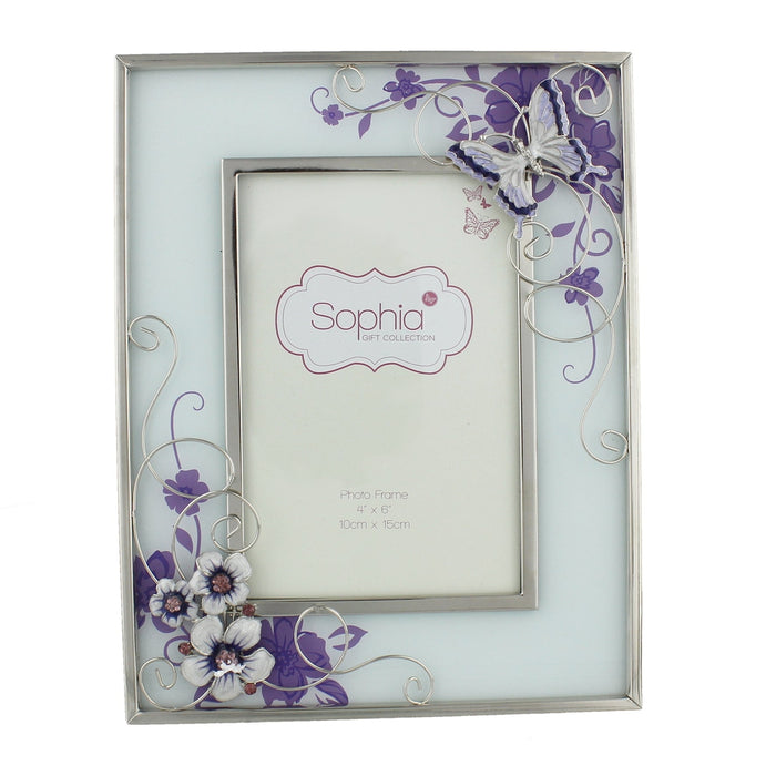 4" X 6" -  Glass & Wire Frame - Purple Butterfly - Bumbletree Ltd