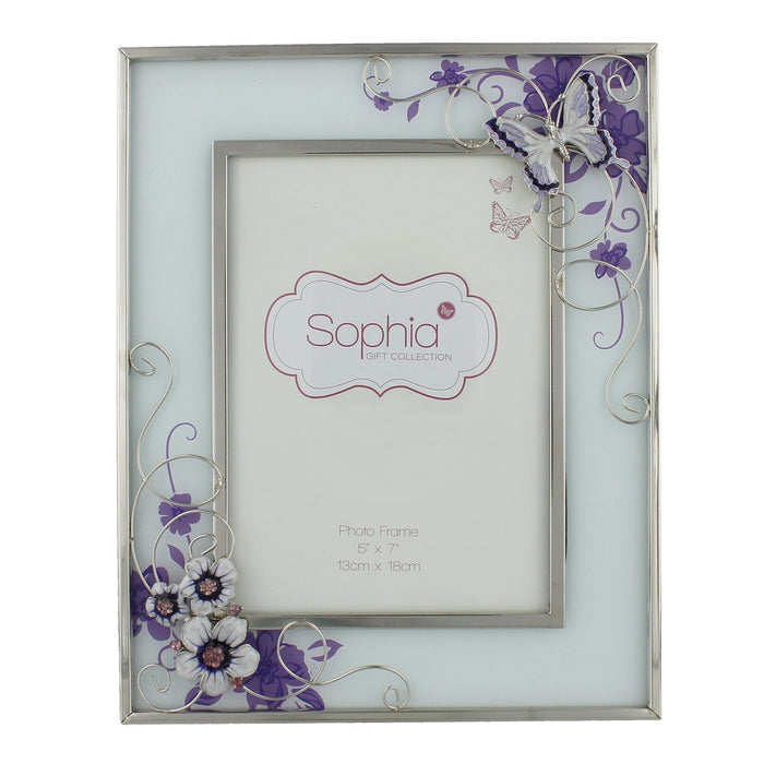 5" X 7" - GLASS & WIRE FRAME - PURPLE BUTTERFLY - Bumbletree Ltd