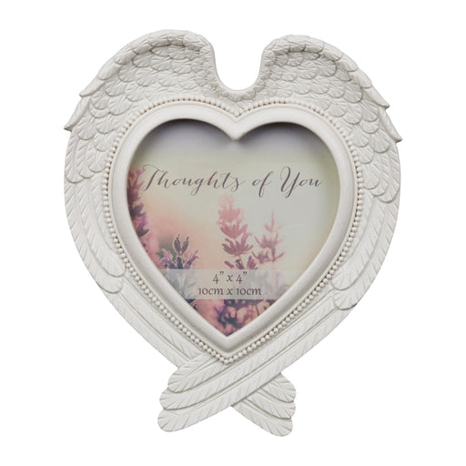 4" X 4" - THOUGHTS OF YOU HEART SHAPED WINGS PHOTO FRAME - Bumbletree Ltd