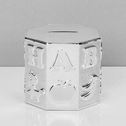 SILVER PLATED MONEY BOX - ABC BLOCK - Bumbletree Ltd