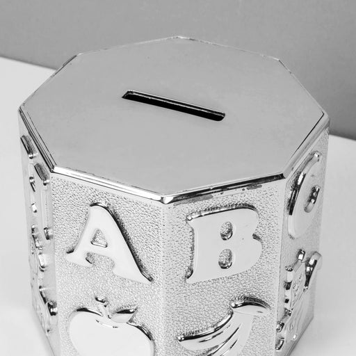SILVER PLATED MONEY BOX - ABC BLOCK - Bumbletree Ltd