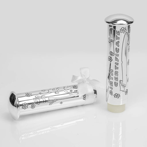 SILVERPLATED BIRTH CERTIFICATE HOLDER & STAND - Bumbletree Ltd