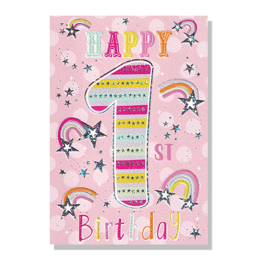 Age 1st Girl Birthday Card With Rainbows Design - Bumbletree