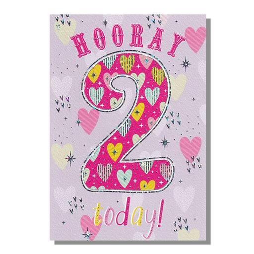 Age 2nd Girl Birthday Card With Pink Hearts Design  - Bumbletree Ltd