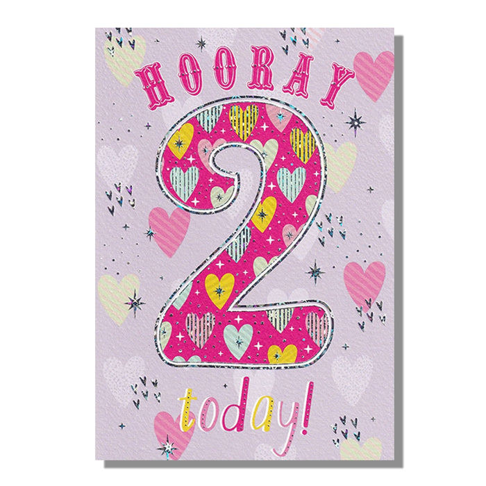 Age 2nd Girl Birthday Card With Pink Hearts Design  - Bumbletree Ltd