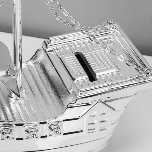 SILVER PLATED PIRATE SHIP MONEY BOX - Bumbletree Ltd