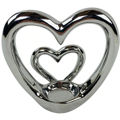 Silver Double Heart Tea Light Holder - Bumbletree Ltd