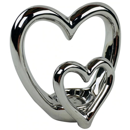 Silver Double Heart Tea Light Holder - Bumbletree Ltd