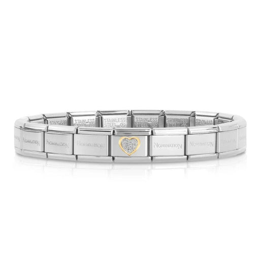 NOMINATION Classic Gold & Silver Glitter Heart Charm - Bumbletree Ltd