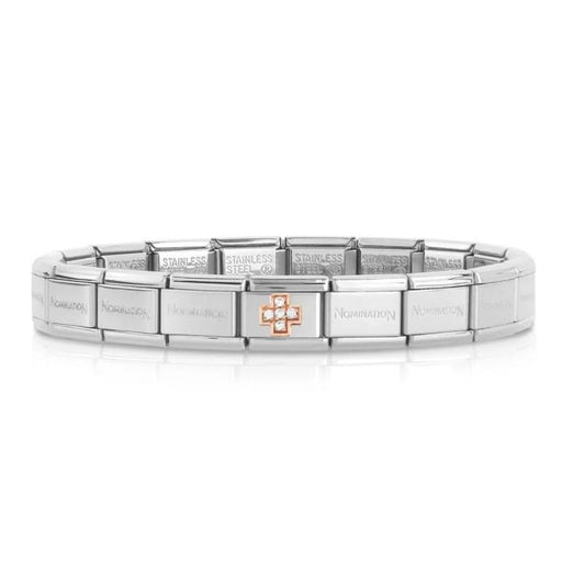 NOMINATION Classic Rose Gold & White CZ Cross Charm - Bumbletree Ltd