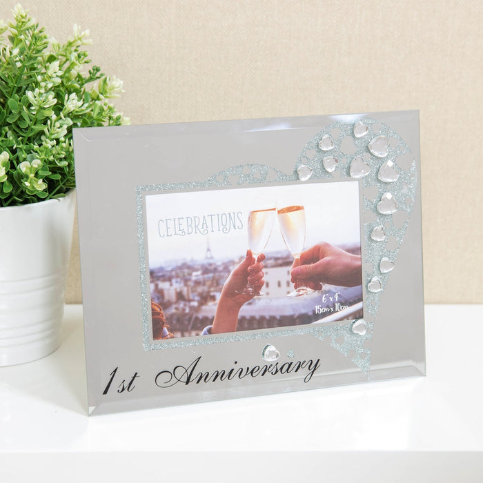 6" X 4" - GLASS & CRYSTAL FRAME - ANNIVERSARY - Bumbletree Ltd