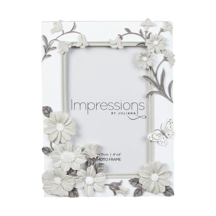 4" X 6" - WHITE FLORAL RESIN FRAME - Bumbletree Ltd