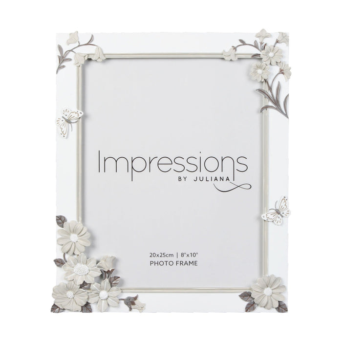 8" X 10" - WHITE FLORAL RESIN FRAME - Bumbletree Ltd