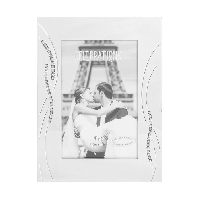 4" X 6" - SILVER PLATED WEDDING PHOTO FRAME WITH CRYSTALS - Bumbletree Ltd