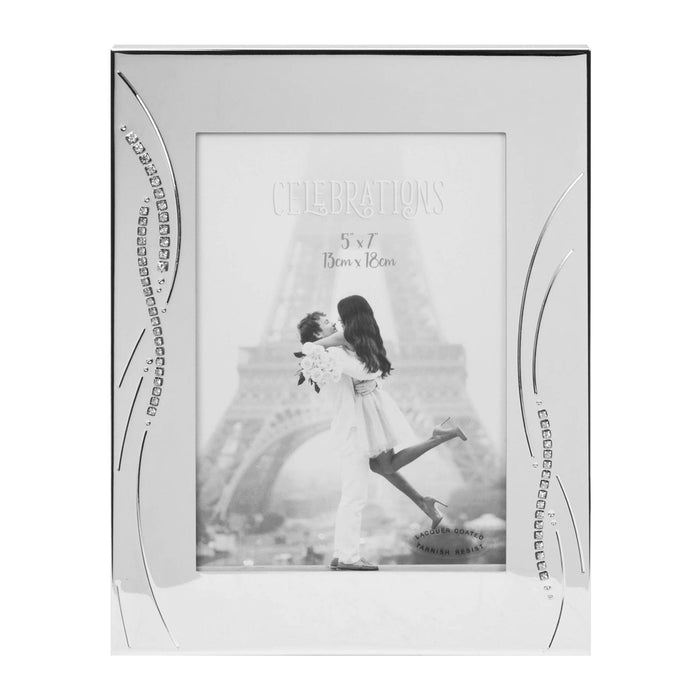 5" X 7" - SILVER PLATED WEDDING PHOTO FRAME WITH CRYSTALS - Bumbletree Ltd