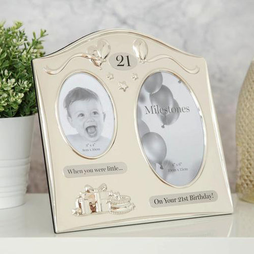 2 TONE SILVER PLATED DOUBLE BIRTHDAY FRAME - 21 - Bumbletree Ltd