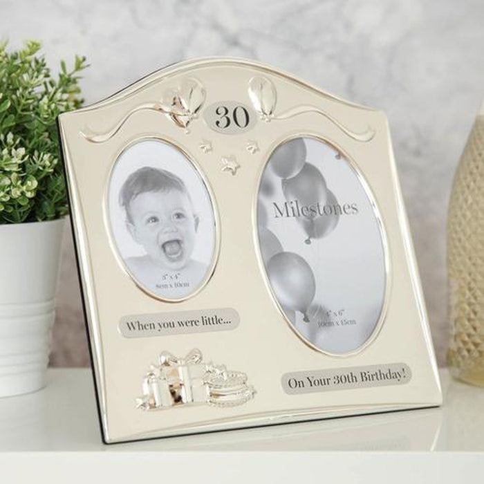 2 TONE SILVER PLATED DOUBLE BIRTHDAY FRAME - 30 - Bumbletree Ltd