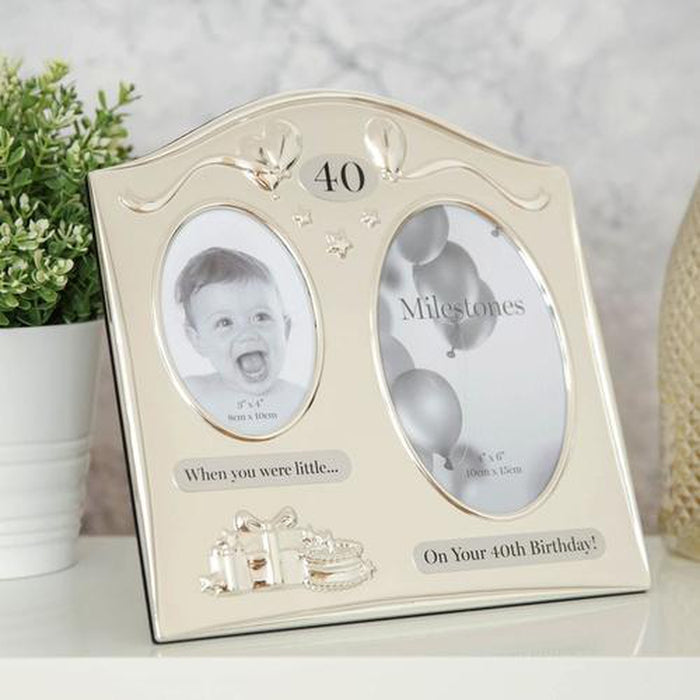 2 TONE SILVER PLATED DOUBLE BIRTHDAY FRAME - 40 - Bumbletree Ltd