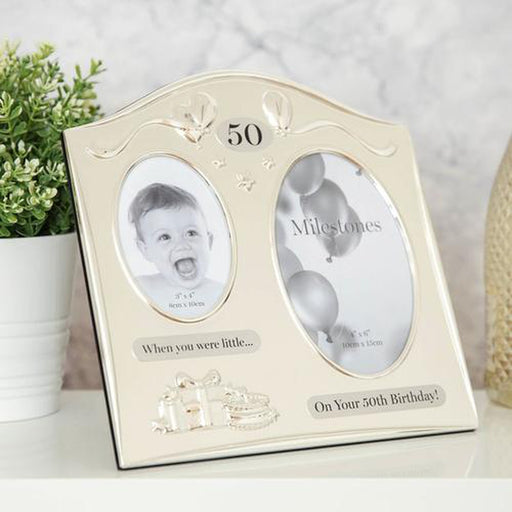 2 TONE SILVER PLATED DOUBLE BIRTHDAY FRAME - 50 - Bumbletree Ltd