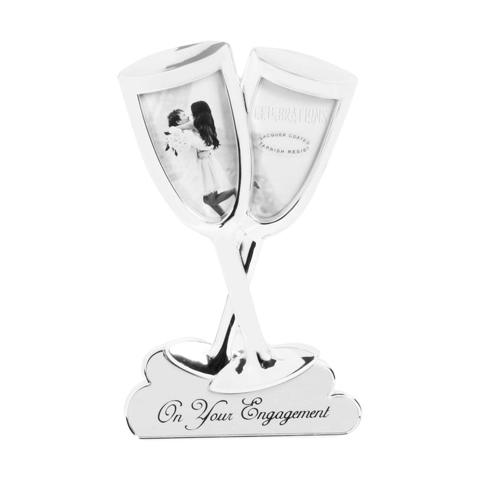 2" X 3" - ENGAGEMENT CHAMPAGNE FLUTES DOUBLE PHOTO FRAME - Bumbletree Ltd