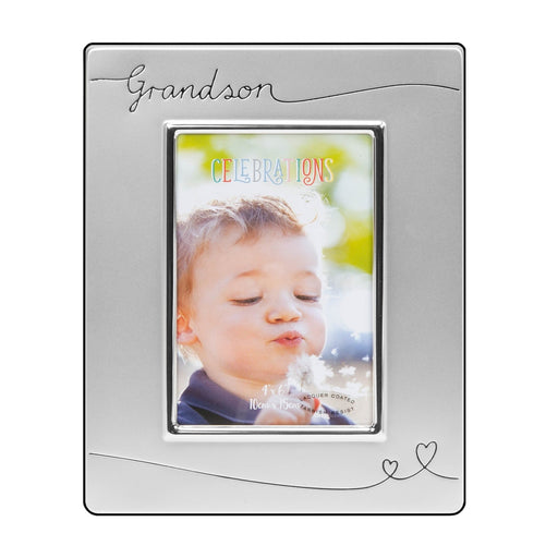 4" X 6" - SILVER PLATED SATIN PHOTO FRAME - GRANDSON - Bumbletree Ltd