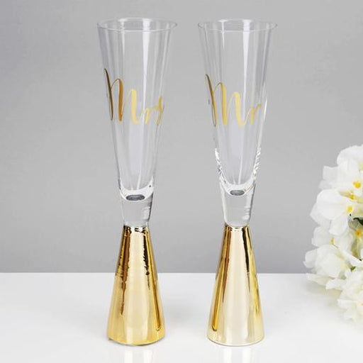 ALWAYS & FOREVER SET OF 2 GOLD MR & MRS PROSECCO FLUTES - Bumbletree Ltd