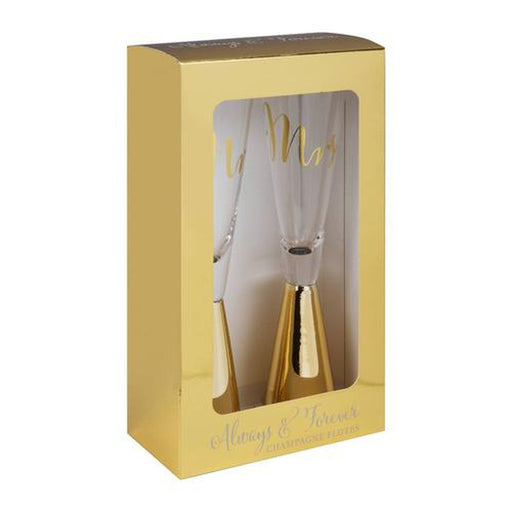 ALWAYS & FOREVER SET OF 2 GOLD MR & MRS PROSECCO FLUTES - Bumbletree Ltd