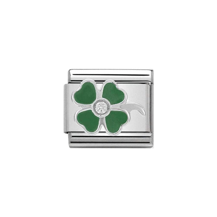 NOMINATION Classic CZ Silver and Green Clover Charm - Bumbletree Ltd