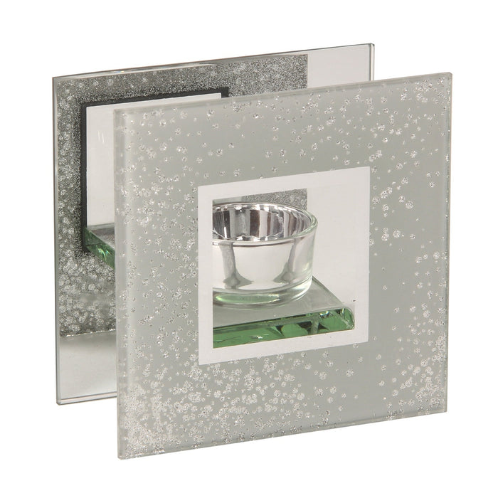 GREY & GLITTER GLASS SINGLE TEALIGHT HOLDER - Bumbletree Ltd