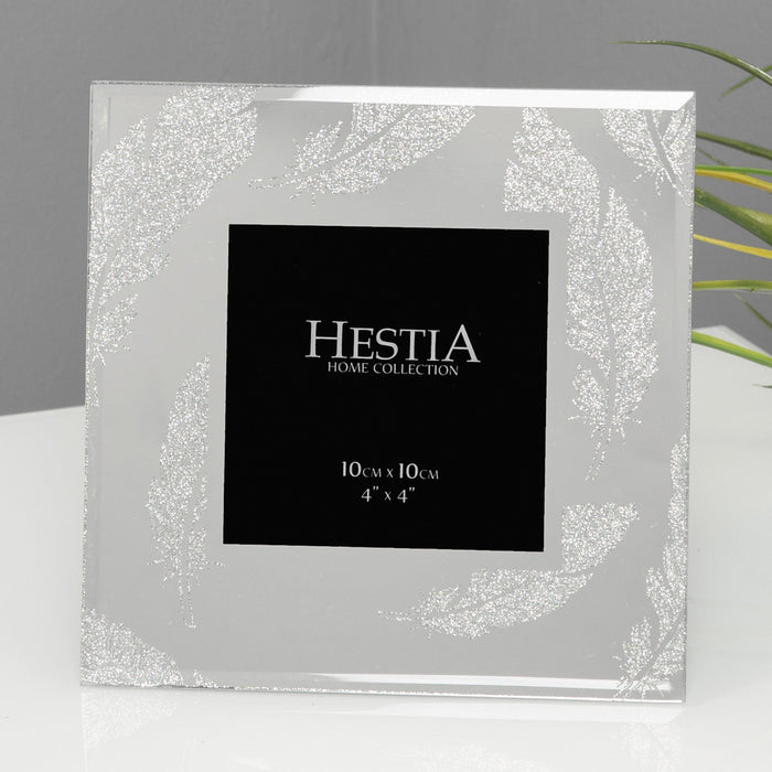 4" X 4" - SILVER GLITTER FEATHER PHOTO FRAME - Bumbletree Ltd