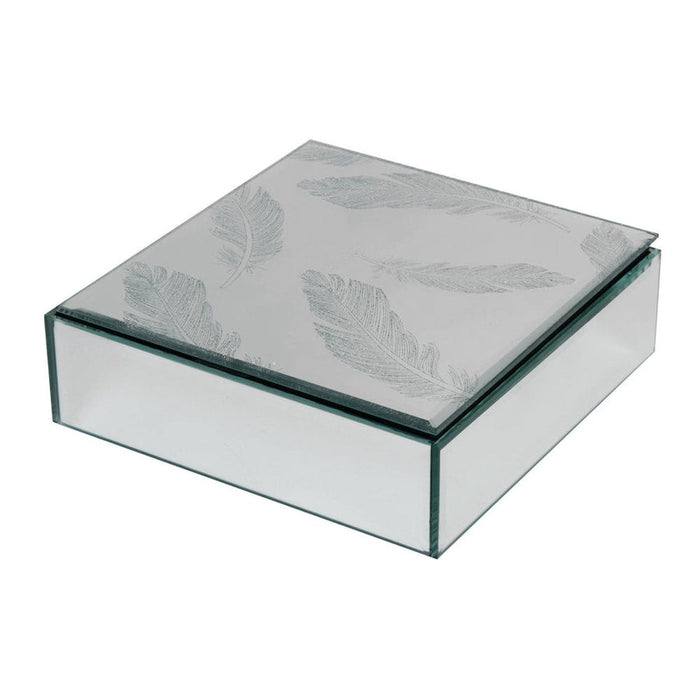 SILVER GLITTER FEATHER GLASS TRINKET BOX - Bumbletree Ltd