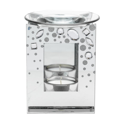 SILVER GLITTER FEATHER GLASS OIL BURNER - Bumbletree Ltd