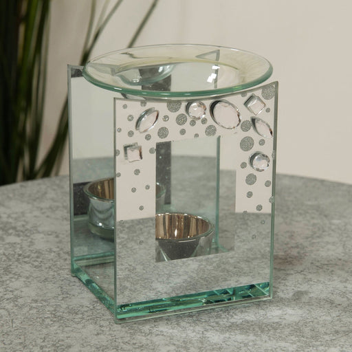 SILVER GLITTER FEATHER GLASS OIL BURNER - Bumbletree Ltd