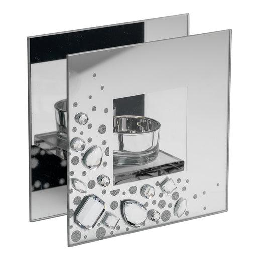 MIRROR GLASS TEALIGHT HOLDER WITH LARGE CRYSTALS - Bumbletree Ltd