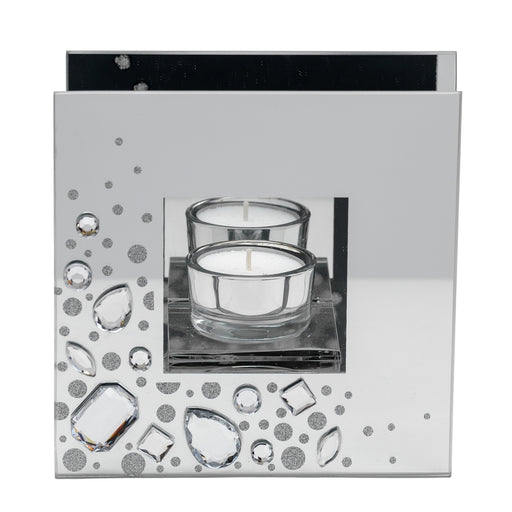 MIRROR GLASS TEALIGHT HOLDER WITH LARGE CRYSTALS - Bumbletree Ltd