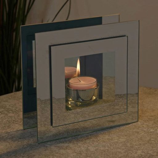 STEPPED DOUBLE LAYER MIRROR GLASS TEALIGHT HOLD - Bumbletree Ltd