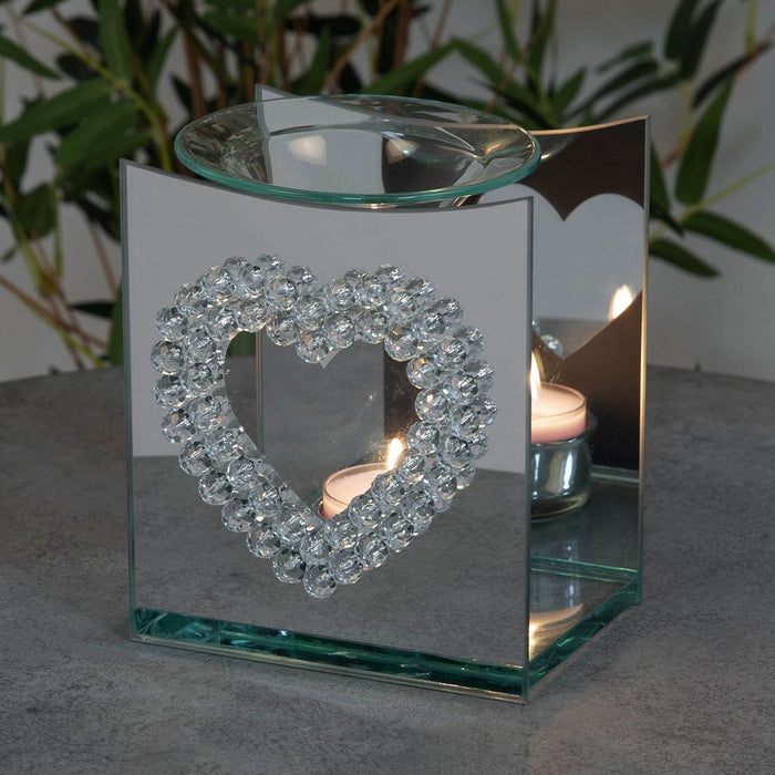 MIRROR GLASS CRYSTAL HEART OIL BURNER - Bumbletree Ltd