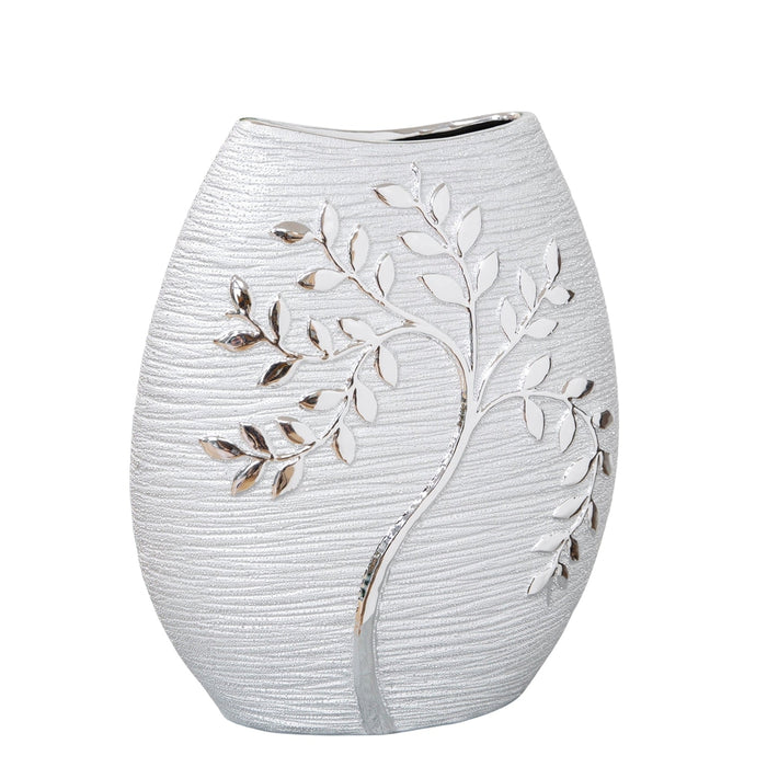 SILVER ELECTROPLATED TREE CERAMIC OVAL VASE - 24CM - Bumbletree Ltd