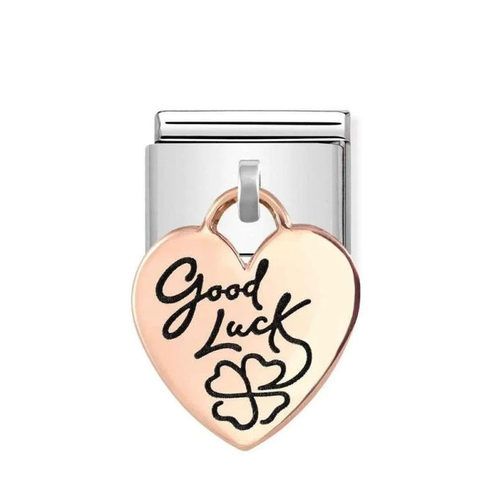 NOMINATION Classic Rose Gold & Black Good Luck Flower Heart Pendant Charm - Charms - Nomination - Bumbletree