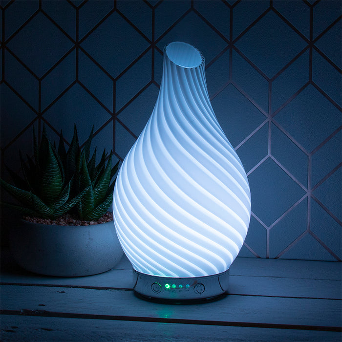 White Striped LED Colour Changing Aroma Diffuser - Bumbletree Ltd