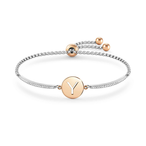 NOMINATION Milleluci Letters Stainless Steel with White CZ & Rose Gold Y Bracelet - Jewellery - Nomination - Bumbletree