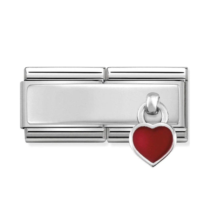NOMINATION Classic Silver Plate with Red Heart Double Drop Charm - Bumbletree Ltd