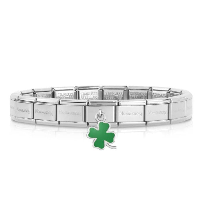 NOMINATION Classic Silver & Green Four Leaf Clover Drop Charm - Bumbletree Ltd