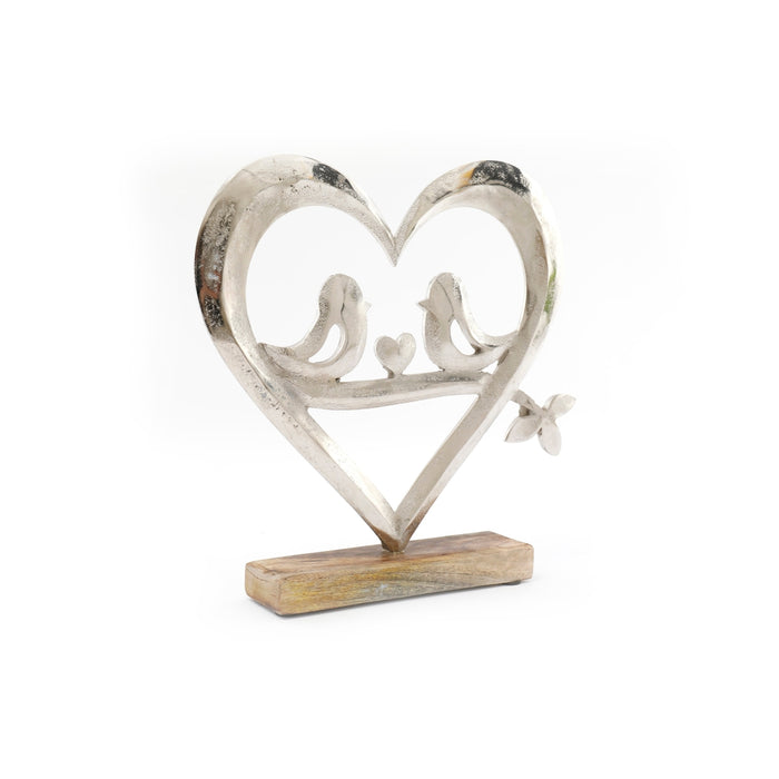 Silver Heart & Birds On Wooden Base - Bumbletree Ltd